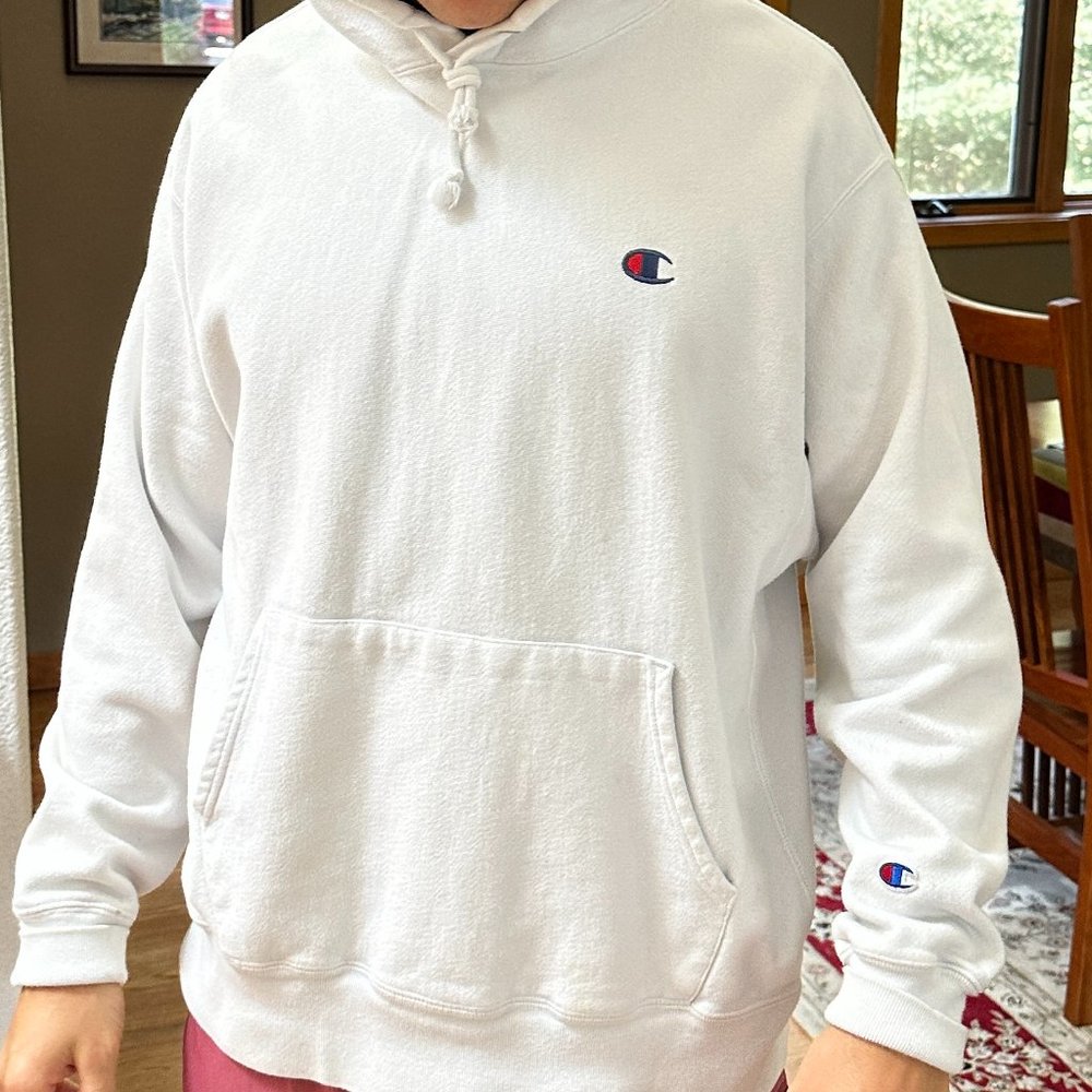 Champion White Hoodie - Reverse Weave Hoodie, C Logo